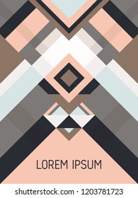 Cover page layout vector template geometric design with triangles and stripes pattern for party poster. Carnival mexican motifs. Striped bauhaus pattern vector cover design. Trendy geometry.