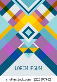 Cover page layout vector template geometric design with triangles and stripes pattern for party poster. Folklore brazilian motifs. Striped bauhaus pattern vector cover design. Cool geometry.