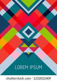 Cover page layout vector template geometric design with triangles and stripes pattern for party poster. Folklore mexican motifs. Striped bauhaus pattern vector cover design. Cool geometry.