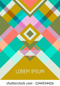 Cover page layout vector template geometric design with triangles and stripes pattern for party poster. Folklore mexican motifs. Striped bauhaus pattern vector cover design. Trendy geometry.