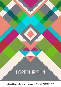 Cover page layout vector template geometric design with triangles and stripes pattern for party poster. Ethnic mexican motifs. Striped bauhaus pattern vector cover design. Cool geometry.