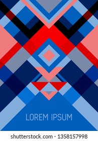 Cover page layout vector template geometric design with triangles and stripes pattern for party poster. Carnival mexican motifs. Striped bauhaus pattern vector cover design. Trendy geometry.