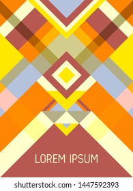 Cover page layout vector template geometric design with triangles and stripes pattern for party poster. Ethnic brazil motifs. Striped bauhaus pattern vector cover design. Trendy geometry.