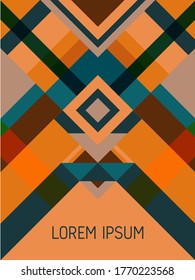 Cover page layout vector template geometric design with triangles and stripes pattern for party poster. Ethnic brazil motifs. Striped bauhaus pattern vector cover design. Cool geometry.