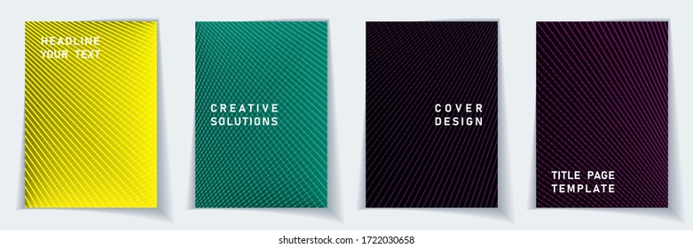 Cover page minimal layout vector design set. Crossed lines texture background patterns. Folder templates.  Educational gradient covers graphic collectoin.