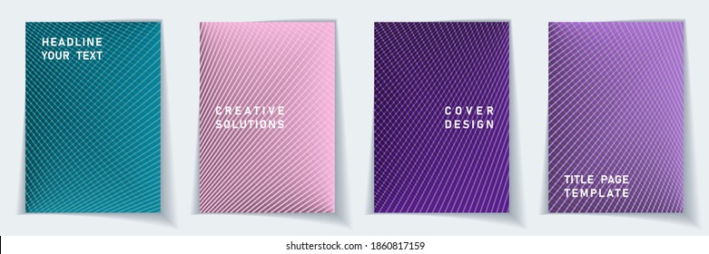 Decken Sie Seite minimalen Layout Vektordesign Set. Halftone Linien geometrische Hintergrundmuster. Poster-Vorlagen. Bildungs-Farbverlauf-Titel Seite Grafik Kollektion.