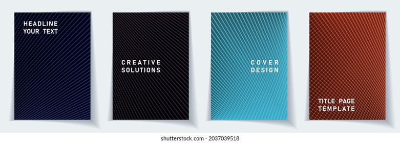 Cover page minimal layout vector design set. Crossed lines texture background patterns. Certificate templates. Scientific gradient covers graphic collectoin.