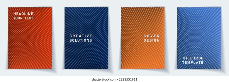Cover page minimal layout vector design set. Crossed lines dynamic background patterns. Banner templates. Educational gradient covers graphic collectoin.