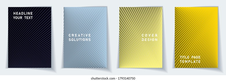 Cover page minimalist layout vector design set. Crossed lines dynamic background patterns. Notepad templates. Educational gradient covers graphic collectoin.