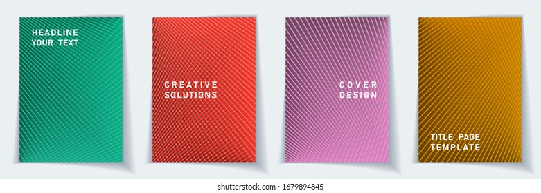 Cover page modern layout vector design set. Crossed lines dynamic background patterns. Folder templates.  Educational gradient covers graphic collectoin.