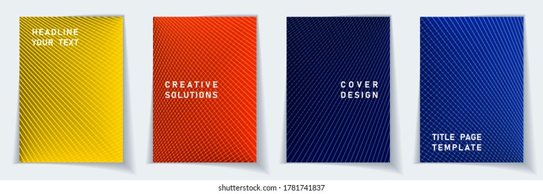 Portada de diseño moderno de diseño de vector conjunto. Patrones de fondo de textura de líneas cruzadas. Plantillas de folleto.  Colección gráfica de la página de título del degradado educativo.