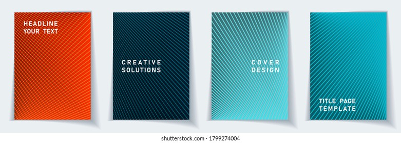 Cover page modern layout vector design set. Crossed lines dynamic background patterns. Flyer templates. Educational gradient title page graphic collectoin.