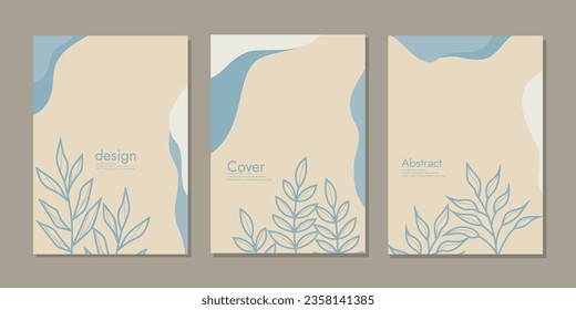 Cover page notebook collection with hand drawn floral decorations. Templates with abstract autumn leaves. size A4 For diary, books, magazines, journals, catalogs, planners and flyers. Vector layouts.