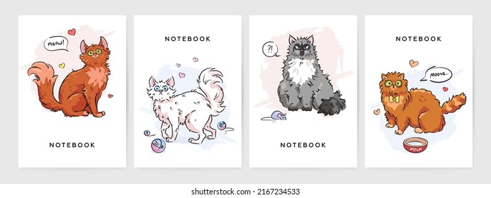 Cover page notebook collection templates with hand drawn cats. Vector illustration