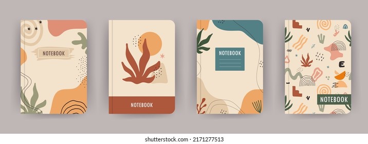 Cover page notebook collection. Templates with abstract shapes. Perfect for diary, books, magazines, journals, catalogs, planners and flyers. Vector layouts.