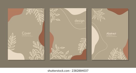 Cover page notebook collection. Templates with abstract autumn leaves. A4 size For book, binder, diary, planner, brochure, notebook, catalog