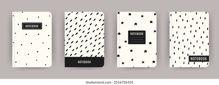 Cover page notebook collection. Templates with Small Dashes. Perfect for diary, books, magazines, journals, catalogs, planners and flyers. Vector layouts.