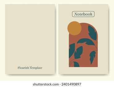 Cover page for notebook and diary in minimal style. Flourish nature elements illustration