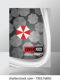 Cover page with red umbrella design. Abstract simple brochure. Can be used for advertising and other graphics. Vertical paper.