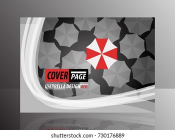 Cover page with red umbrella design. Abstract simple brochure. Can be used for advertising and other graphics. Horizontal paper.