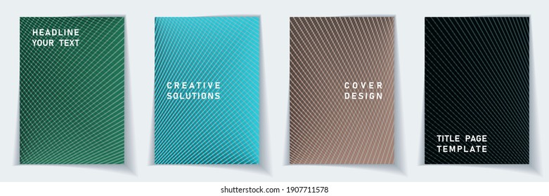 Cover page simple layout vector design set. Halftone lines geometric background patterns. Poster templates. Educational gradient covers graphic collectoin.