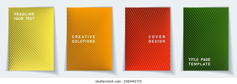 Cover page simple layout vector design set. Halftone lines geometric background patterns. Banner templates. Scientific gradient covers graphic collectoin.