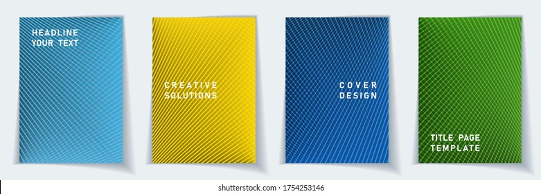 Cover page tech layout vector design set. Halftone lines geometric background patterns. Banner templates.  Business gradient title page graphic collectoin.