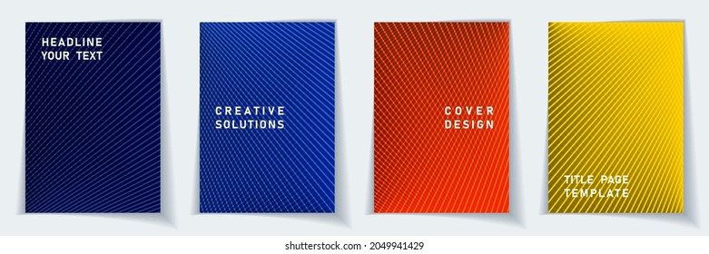 Cover page tech layout vector design set. Halftone lines geometric background patterns. Catalog templates. Educational gradient covers graphic collectoin.