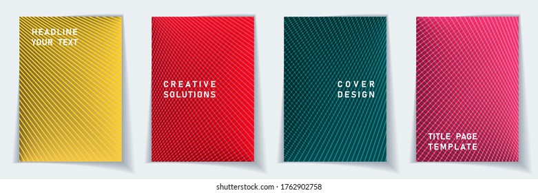 Cover page technical layout vector design set. Crossed lines dynamic background patterns. Poster templates.  Educational gradient title page graphic collectoin.