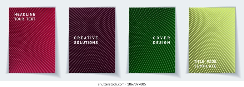 Cover page technical layout vector design set. Crossed lines dynamic background patterns. Corporate templates. Business gradient title page graphic collectoin.