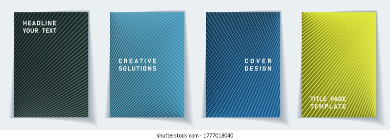 Cover page technical layouts vector design set. Halftone lines geometric background patterns. Folder templates.  Educational gradient covers graphic collectoin.