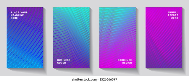 Cover page templates digital vector set. Abstract colorful halftone gradient backgrounds for poster design. Eps10 vector. Geometric patterns trendy placard covers graphic design.