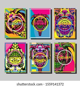 Cover page templates dynamic vector set. Abstract colorful halftone gradient backgrounds for journal design. Eps10 vector. Geometric patterns cool magazine covers graphic design.