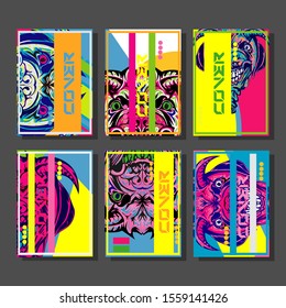 Cover page templates dynamic vector set. Abstract colorful halftone gradient backgrounds for journal design. Eps10 vector. Geometric patterns cool magazine covers graphic design.