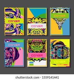 Cover page templates dynamic vector set. Abstract colorful halftone gradient backgrounds for journal design. Eps10 vector. Geometric patterns cool magazine covers graphic design.