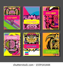 Cover page templates dynamic vector set. Abstract colorful halftone gradient backgrounds for journal design. Eps10 vector. Geometric patterns cool magazine covers graphic design.