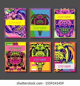 Cover page templates dynamic vector set. Abstract colorful halftone gradient backgrounds for journal design. Eps10 vector. Geometric patterns cool magazine covers graphic design.