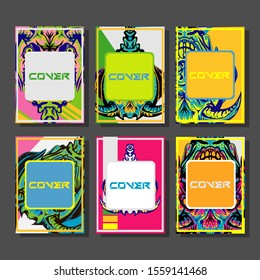 Cover page templates dynamic vector set. Abstract colorful halftone gradient backgrounds for journal design. Eps10 vector. Geometric patterns cool magazine covers graphic design.