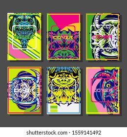 Cover page templates dynamic vector set. Abstract colorful halftone gradient backgrounds for journal design. Eps10 vector. Geometric patterns cool magazine covers graphic design.