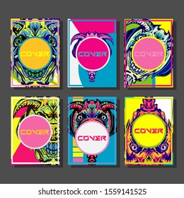 Cover page templates dynamic vector set. Abstract colorful halftone gradient backgrounds for journal design. Eps10 vector. Geometric patterns cool magazine covers graphic design.