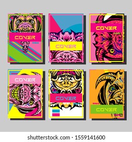 Cover page templates dynamic vector set. Abstract colorful halftone gradient backgrounds for journal design. Eps10 vector. Geometric patterns cool magazine covers graphic design.