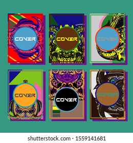Cover page templates dynamic vector set. Abstract colorful halftone gradient backgrounds for journal design. Eps10 vector. Geometric patterns cool magazine covers graphic design.