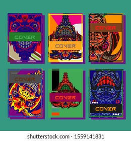 Cover page templates dynamic vector set. Abstract colorful halftone gradient backgrounds for journal design. Eps10 vector. Geometric patterns cool magazine covers graphic design.