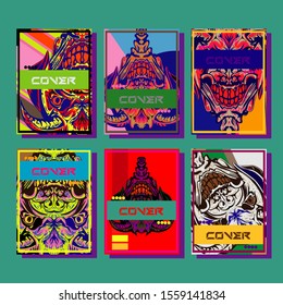 Cover page templates dynamic vector set. Abstract colorful halftone gradient backgrounds for journal design. Eps10 vector. Geometric patterns cool magazine covers graphic design.