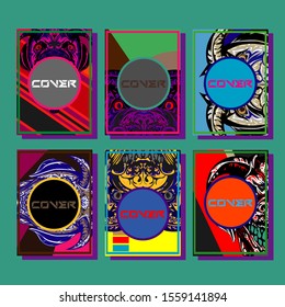 Cover page templates dynamic vector set. Abstract colorful halftone gradient backgrounds for journal design. Eps10 vector. Geometric patterns cool magazine covers graphic design.