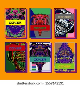 Cover page templates dynamic vector set. Abstract colorful halftone gradient backgrounds for journal design. Eps10 vector. Geometric patterns cool magazine covers graphic design.