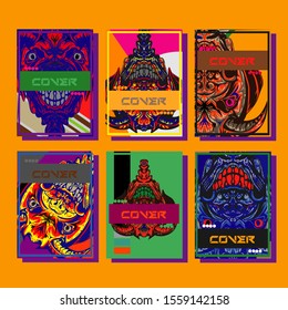 Cover page templates dynamic vector set. Abstract colorful halftone gradient backgrounds for journal design. Eps10 vector. Geometric patterns cool magazine covers graphic design.
