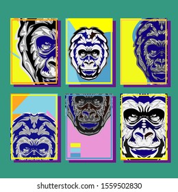 Cover page templates dynamic vector set. Abstract colorful halftone gradient backgrounds for journal design. Eps10 vector. Geometric patterns cool magazine covers graphic design.Gorilla abstract cover
