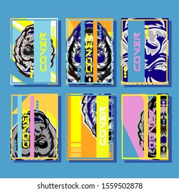 Cover page templates dynamic vector set. Abstract colorful halftone gradient backgrounds for journal design. Eps10 vector. Geometric patterns cool magazine covers graphic design.Gorilla abstract cover