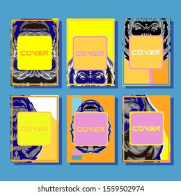 Cover page templates dynamic vector set. Abstract colorful halftone gradient backgrounds for journal design. Eps10 vector. Geometric patterns cool magazine covers graphic design.Gorilla abstract cover